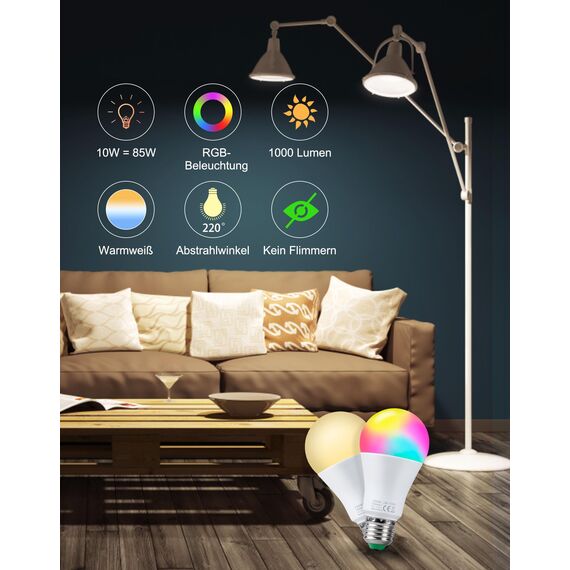 REYLAX Farbige Leuchtmittel LED RGBW Lampe E27 10W, Warmweiß 3000K Dimmbare Edison Glühbirne Lampen Dual Memory 12 Farben LED Birnen, Kabellos Fernbedienung inklusive, für Bar KTV Party Dec
