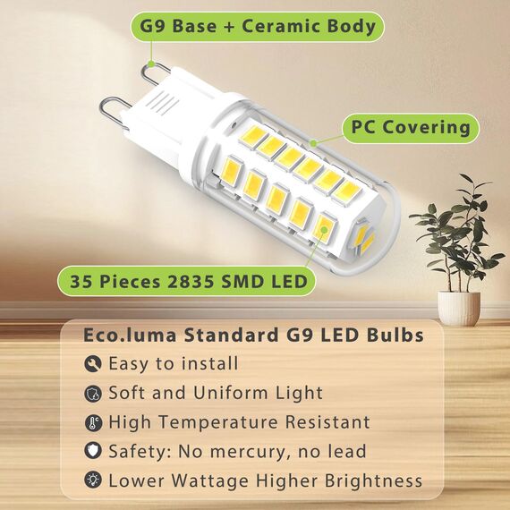 Eco.Luma G9 LED Lampen Kaltweiß 6000K, LED Leuchtmittel 3W Entspricht 40W-50W Halogenlampe, G9 Glühbirne 500 Lumen, Nicht Dimmbar, Kein Flackern, Enegiesparende Kleine Birne, 5er Pack