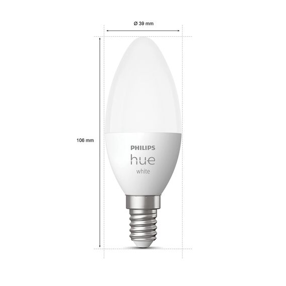 Philips Hue White E14 Kerze Einzelpack 470lm, dimmbar, warmweißes Licht, steuerbar via App, kompatibel mit Amazon Alexa (Echo, Echo Dot), 1er Pack