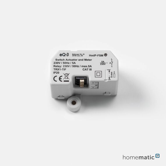 Homematic IP Smart Home Schalt-Mess-Aktor (16 A) – Unterputz, Aktor misst Strom, steuert Geräte und Leuchten per App, Alexa & Google Assistant, Energie sparen, 150239A0