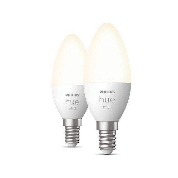 Philips Hue White E14 LED Lampen in Kerzenform 2er Pack (470 lm), dimmbare LED Leuchtmittel für das Hue Lichtsystem mit warmweißem Licht, smarte Lichtsteuerung über Sprache und App