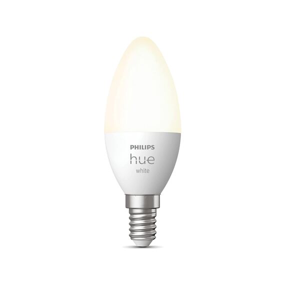 Philips Hue White E14 Kerze Einzelpack 470lm, dimmbar, warmweißes Licht, steuerbar via App, kompatibel mit Amazon Alexa (Echo, Echo Dot), 1er Pack
