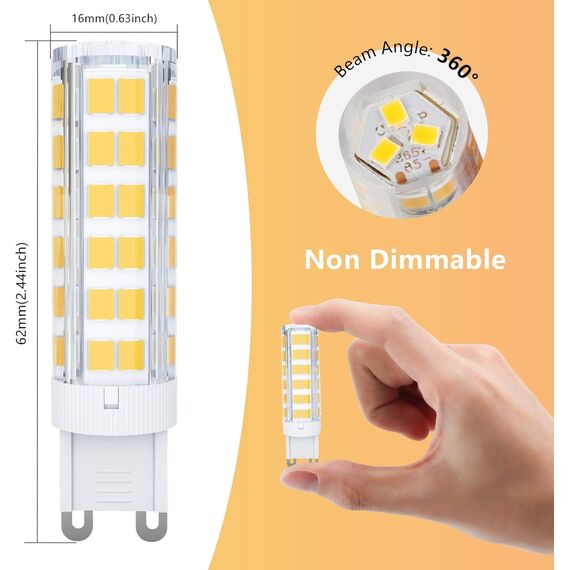 TASMOR G9 LED Lampe 7W, 700 Lumen, Warmweiß 3000K, Ersatz für 70W Halogenlampe, Kein Flackern, 360° Abstrahlwinkel, Nicht Dimmbar, 5er Pack, 16x62mm