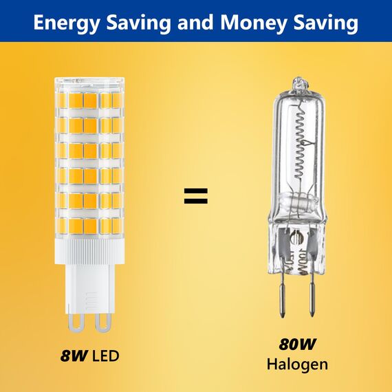 TASMOR G9 LED-Glühbirnen 8W, warmweiß 3000k, gleichwertig mit 80W Halogen-Glühbirne, kein Flimmern, nicht dimmbar, energiesparende LED-Glühbirnen