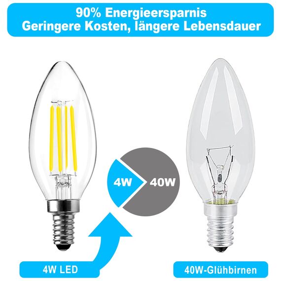 BRIMAX LED 10 Stück 5000K Kaltweiss Kerzen Glühbirnen, Dimmbar, E14 Fassung, 4W ersetzt 40 Watt, 400 Lumen, AC220-240V, Glas Klar Edison Fadenlampe C35 für Kronleuchter Tischlampen Wandlampen