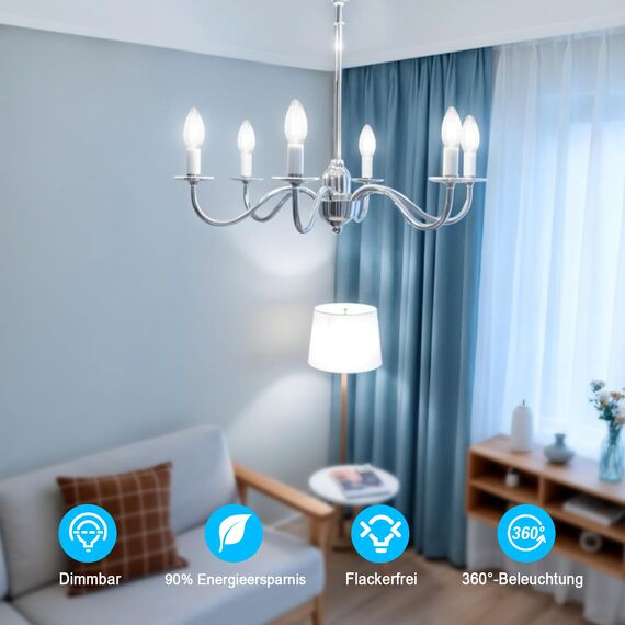 BRIMAX LED Dimmbare 6W Glühbirnen, 5000K Kaltweiss, E14 Fassung, 6W ersetzt 60 Watt, 600 Lumen, AC220-240V, Glas Klar Edison Fadenlampe C35 Kerzenform für Kronleuchter Tischlampen Wandlampen 5 Stück