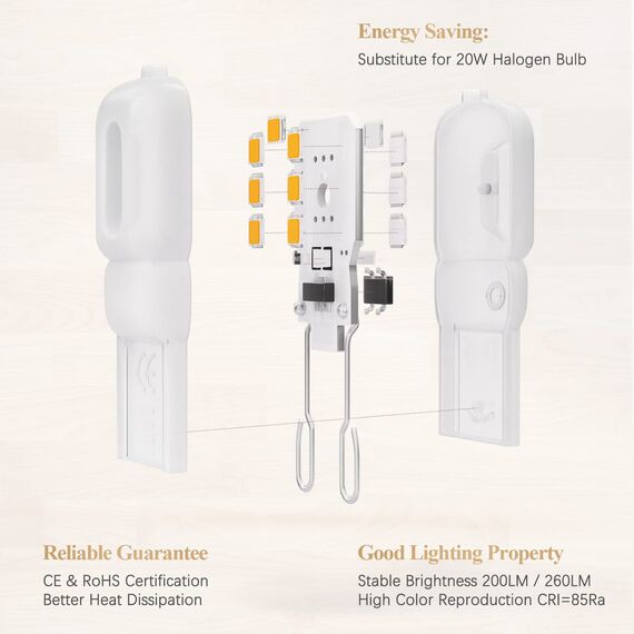 DiCUNO G9 LED Lampen 2W, entspricht 20W Halogenbirne, warmweiß 2700K, 200LM Energiesparlampe, kleine LED Birne G9, kein Flackern, nicht dimmbar, 10er Set
