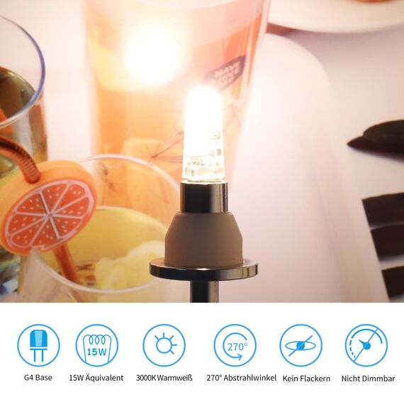 I-SHUNFA G4 LED-Leuchtmittel, 1,2 W, 12 V, 100 lm, Warmweiß 3000 K, Ersatz für 15 W Halogen, flimmerfrei, nicht dimmbar, Stiftsockel