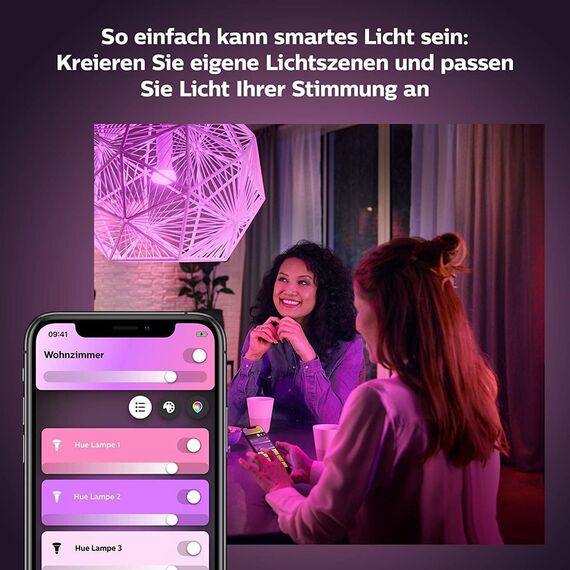 Philips Hue White & Color Ambiance E14 LED Leuchte (470 lm), dimmbare LED Lampe für das Hue Lichtsystem mit 16 Mio. Farben, smarte Lichtsteuerung über Sprache und App