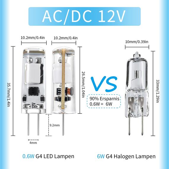I-SHUNFA G4 LED Lampen, 0.6W LED Birnen, 12V, 70LM, Warmweiß 3000K Ersatz für 6-10W Halogenlampen, G4 Stiftsockellampe Nicht Dimmbar, Mini Glühlampe, 6er Pack