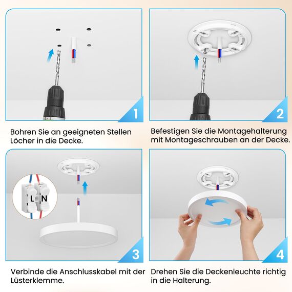 NIBSHOOM LED Deckenleuchte, 18W 1800LM Superschlanke Deckenlampe 4000K IP44 Wasserfest für Wohnzimmer Badezimmer Schlafzimmer Küche Flur Balkon, Rund und Flach Modern Led Lampen Ø220*H24mm, Warmweiß