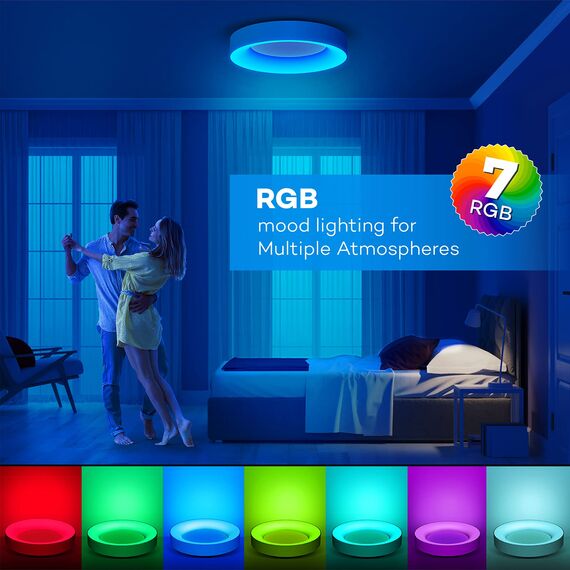 Matane LED Deckenleuchte RGB Farbwechsel, Deckenlampe Dimmbar mit Fernbedienung, 36W Lampen 3000K-6500K für Jugendzimmer Wohnzimmer Schlafzimmer Kinderzimmer Badezimmer Küche Rund 40cm