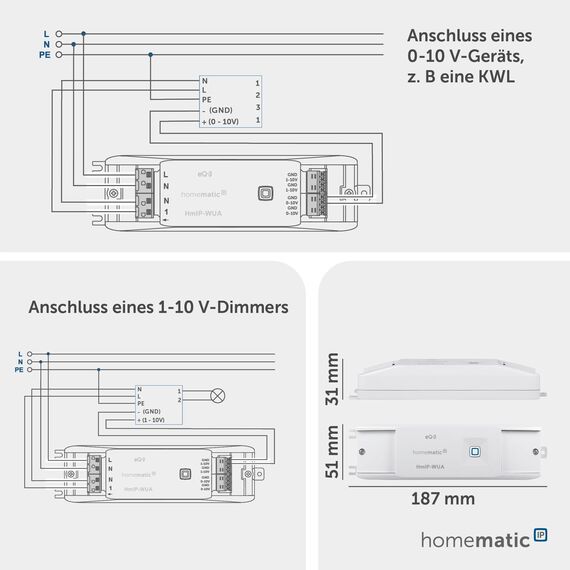 Homematic IP Smart Home Universal Schaltaktor – 0-10 V, Unterputz, Beleuchtung dimmen, Belüftung schalten, Licht schalten, 154761A0, Weiß