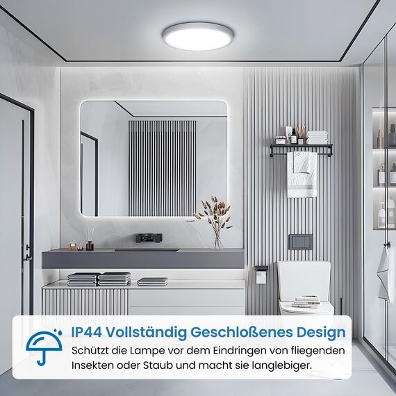 NIBSHOOM LED Deckenleuchte, 18W 1800LM Superschlanke Deckenlampe 6500K IP44 Wasserfest für Wohnzimmer Badezimmer Schlafzimmer Küche Flur Balkon, Rund und Flach Modern Led Lampen Ø220*H24mm, Weiß