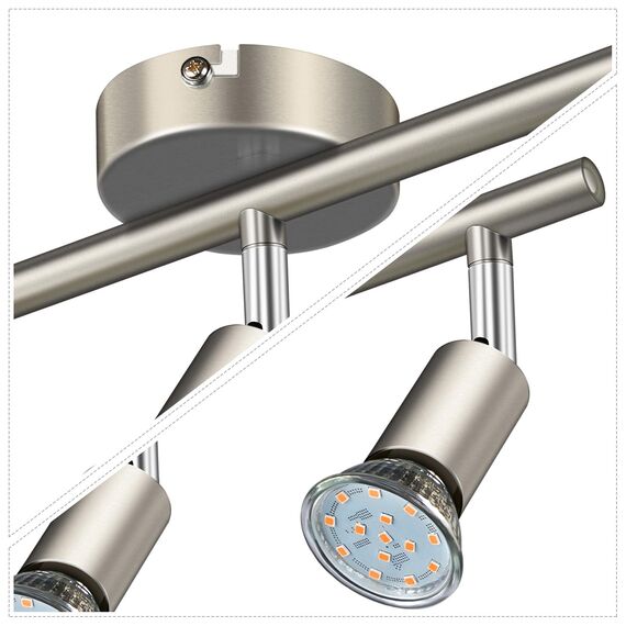 Defurhome LED Deckenleuchte Drehbar, 3 Flammig LED Strahler Deckenlampe Spot,Modern Deckenstrahler (Mattes Nickel), inkl. 3 x 4W GU10 LED Lampen (400LM, warmweiß)