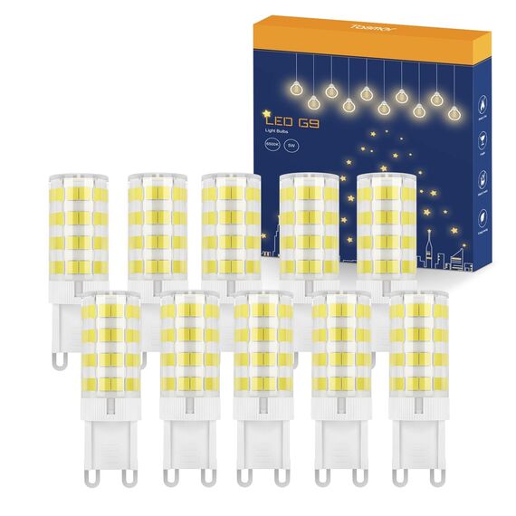 TASMOR G9 LED Lampe Kaltweiß, 5W LED G9 Leuchtmittel 6500K 550 Lumen, Ersetzt 50W Halogenlampe, 360°Abstrahlwinkel, Kein Flackern, Nicht dimmbar, 10er Pack