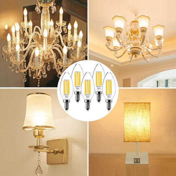 BRIMAX LED Dimmbare Kerzen Glühbirnen, E14 Fassung, 2700K Warmweiss, 4W ersetzt 40 Watt, 400 Lumen, AC220-240V, Glas Klar Edison Fadenlampe C35 für Kronleuchter Tischlampen Wandlampen 5 Stück