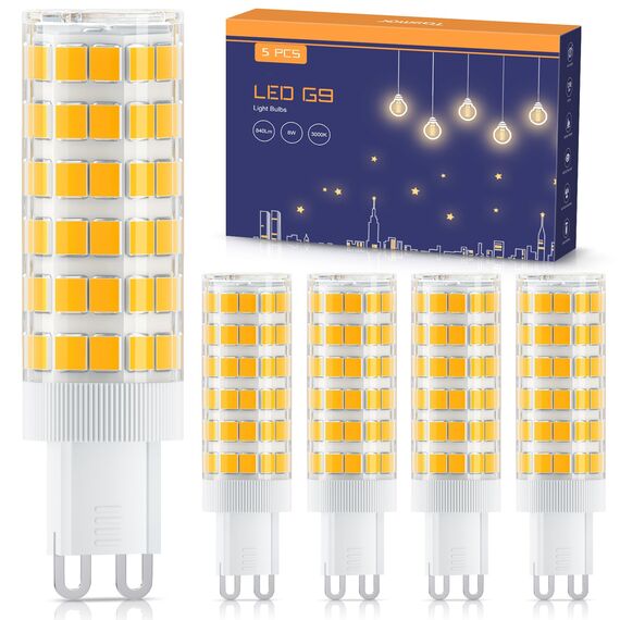 TASMOR G9 LED-Glühbirnen 8W, warmweiß 3000k, gleichwertig mit 80W Halogen-Glühbirne, kein Flimmern, nicht dimmbar, energiesparende LED-Glühbirnen