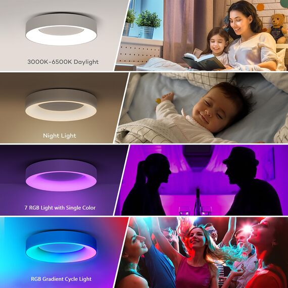 Matane LED Deckenleuchte RGB Farbwechsel, Deckenlampe Dimmbar mit Fernbedienung, 24W Lampen 3000K-6500K für Jugendzimmer Wohnzimmer Schlafzimmer Kinderzimmer Badezimmer Küche Rund 28cm