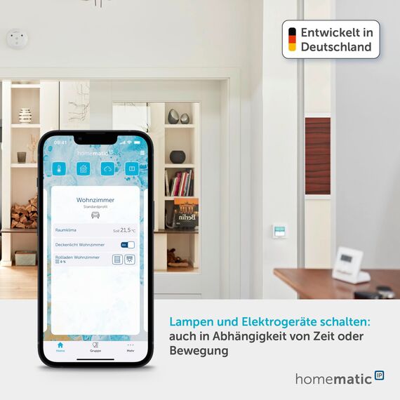 Homematic IP Smart Home Schaltaktor für Markenschalter – mit Signalleuchte, zwei beleuchtete Tasten, steuert Geräte und Leuchten per App, Alexa & Google Assistant, Energie sparen, 152020A0