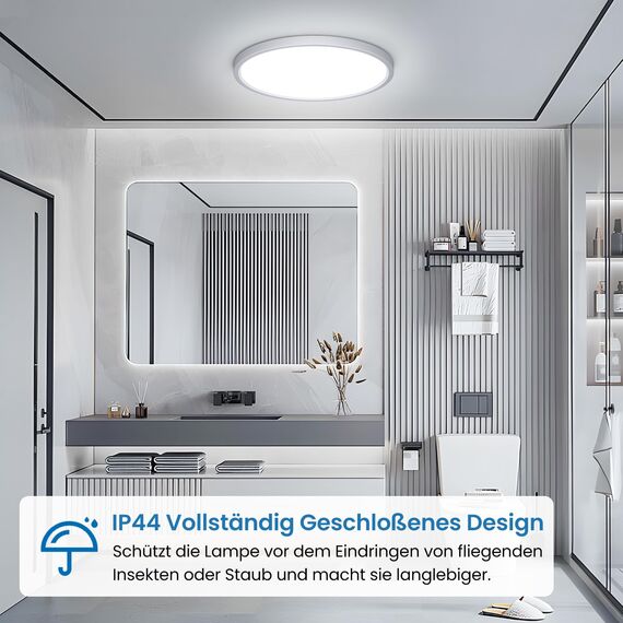 NIBSHOOM LED Deckenleuchte, 24W 2400LM Superschlanke Deckenlampe 6500K IP44 Wasserfest für Wohnzimmer Badezimmer Schlafzimmer Küche Flur Balkon, Rund und Flach Modern Led Lampen Ø300*H24mm, Warmweiß