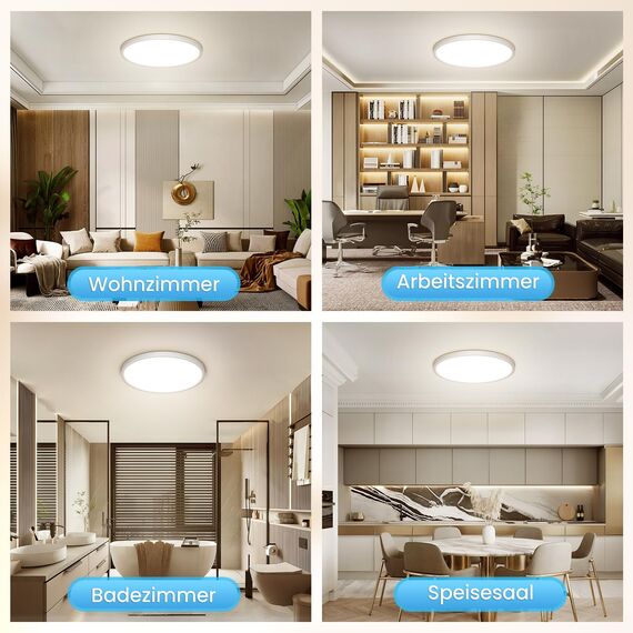 NIBSHOOM LED Deckenleuchte, 24W 2400LM Superschlanke Deckenlampe 4000K IP44 Wasserfest für Wohnzimmer Badezimmer Schlafzimmer Küche Flur Balkon, Rund und Flach Modern Led Lampen Ø300*H24mm, Warmweiß
