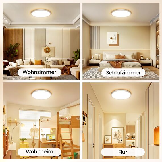 NIBSHOOM LED Deckenleuchte, 24W 2400LM Superschlanke Deckenlampe 3000K IP44 Wasserfest für Wohnzimmer Badezimmer Schlafzimmer Küche Flur Balkon, Rund und Flach Modern Led Lampen Ø300*H24mm, Warmweiß