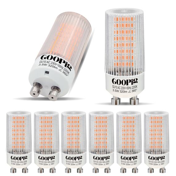Goopig GU10 LED Lampen Mais 3,5W Extra Warmweiss 2200K Ersetzt 40W, 6er Pack, 320lm Leuchtmittel, Flimmerfrei, Nicht Dimmbar T22 Klar Zylinder Form Lampen, Abstrahlwinkel 360° Birnen