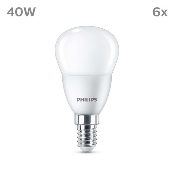 Philips Classic LED E14 Lampe, 40W, matt, warmweiß, nicht dimmbar, 6er Pack