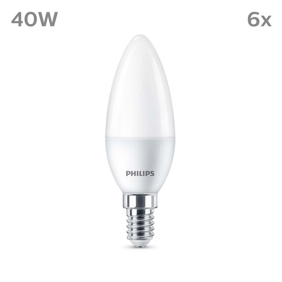 PHILIPS LED Classic E14 Lampen 6-er Pack (40 W), matte LED Lampen mit warmweißem Licht, energiesparende LED Beleuchtung mit langer Nutzlebensdauer, Warmweiß
