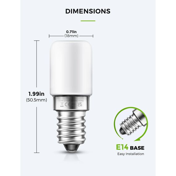 LOHAS LED Kühlschranklampe E14 LED Lampen, 1.5W Ersatz für 15W Halogenlampen, Warmweiß 2700K, 135lm, 360° Abstrahlwinkel, LED Kühlschrankbirne, LED Leuchtmittel, 230V AC, 2er Pack
