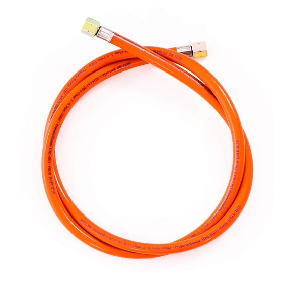 Gasschlauch 150 cm, 1/4" links, Winterfest und flexibel, Orange - ideal für Gasgrills, Heizstrahler, Hockerkocher, Gaskocher, Lampen, uvm.