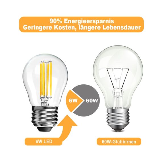 BRIMAX Dimmbare E27 LED Glühbirnen, G45 Kleine Leuchtmittel, Energiesparend 6 Watt 600 Lumen, Warmweiss 2700K, AC220-240V Glas Edison Lampen für Dekoration und Beleuchtung, 4 Stück