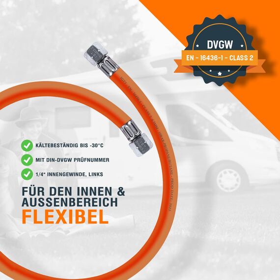 Gasschlauch Set bestehend aus Gasdruckregler 50 mbar und flexiblem Gasschlauch 200 cm - ideal für Gasgrills, Heizstrahler, Hockerkocher, Gaskocher, Lampen, uvm.