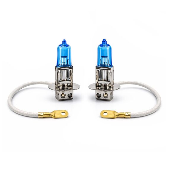 LIGHTWORLD24 Halogen Auto Lampen H3 12V 6000K Kalt Weiß Xenon Optik Ultra White Look Birnen Lampe Abblendlicht Nebelscheinwerfer Fernlicht Kurvenlicht PK22s Sockel 2 Stück