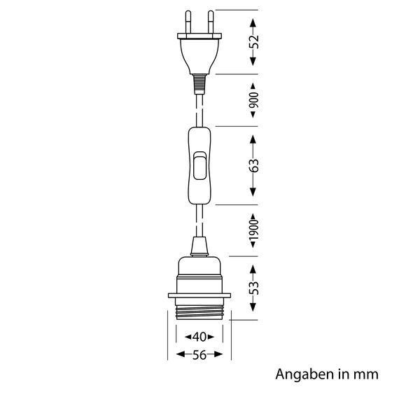 ledscom.de Hanf-Kabel/Textilkabel LEKA, Stecker, Schalter, beige, 3 m, Lampen-Fassung, 1x E27 max. 60W