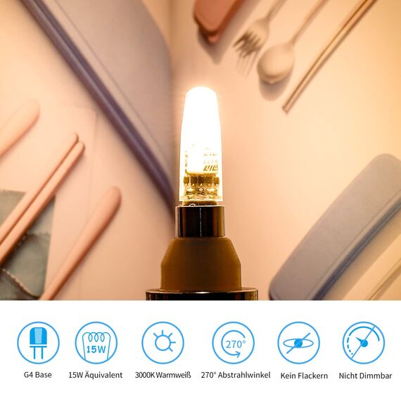 I-SHUNFA G4 LED Lampen 1.2W,AC/DC 12V,Warmweiß LED Glühbirne 3000K,Ersetzt 15W Halogenlampen,110LM G4 LED-Leuchtmittel,LED Birne Nicht Dimmbar,LED Stiftsockellampe,10er Pack