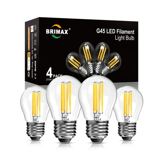 BRIMAX Dimmbare E27 LED Glühbirnen, G45 Kleine Leuchtmittel, Energiesparend 6 Watt 600 Lumen, Warmweiss 2700K, AC220-240V Glas Edison Lampen für Dekoration und Beleuchtung, 4 Stück
