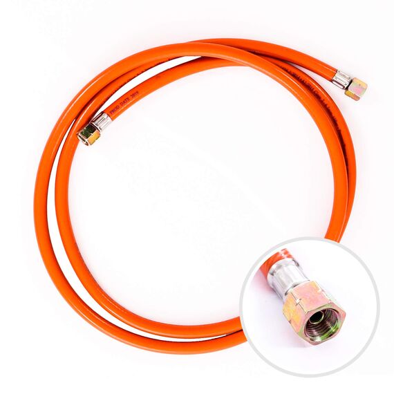 Gasschlauch 200 cm, 1/4" links, Winterfest und flexibel, Orange - ideal für Gasgrills, Heizstrahler, Hockerkocher, Gaskocher, Lampen, uvm.
