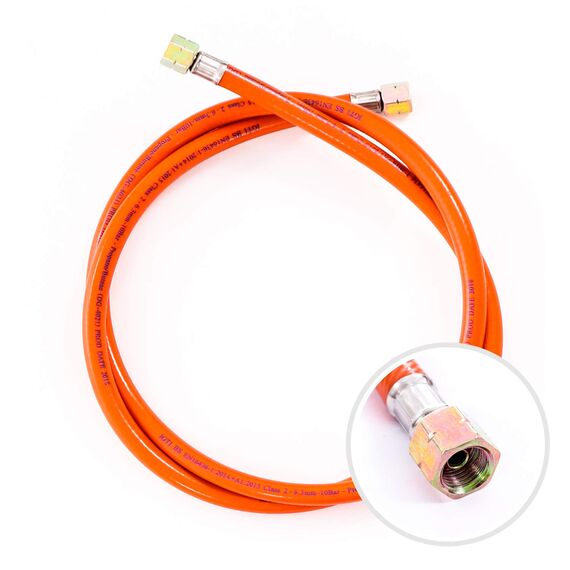 Gasschlauch 150 cm, 1/4" links, Winterfest und flexibel, Orange - ideal für Gasgrills, Heizstrahler, Hockerkocher, Gaskocher, Lampen, uvm.