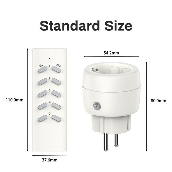 Funksteckdosen mit Fernbedienung,TÜV-zertifiziert, 10A,2300W, Reichweite 30m, Funkschalter Set Selbstlern-Funktion für Lampen, Ventilatoren, 5er Steckdosen