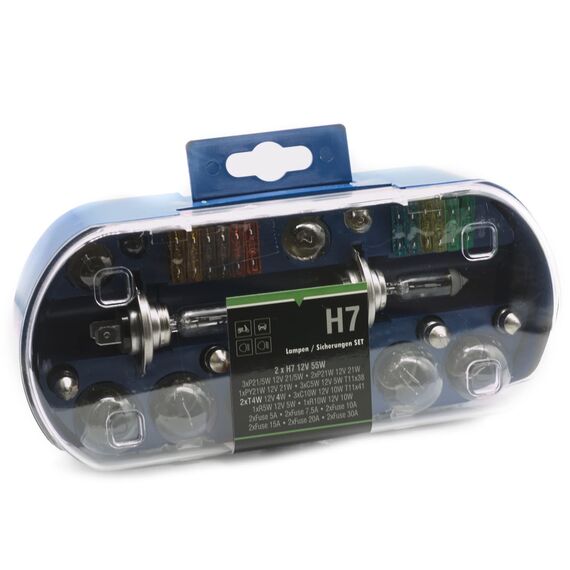 LIGHTWORLD24 PKW H7 Beleuchtung Sicherungen Set 12V 30 tlg. Auto Lampen Birnen Bremslicht KFZ Lampenbox Lampenersatzkasten