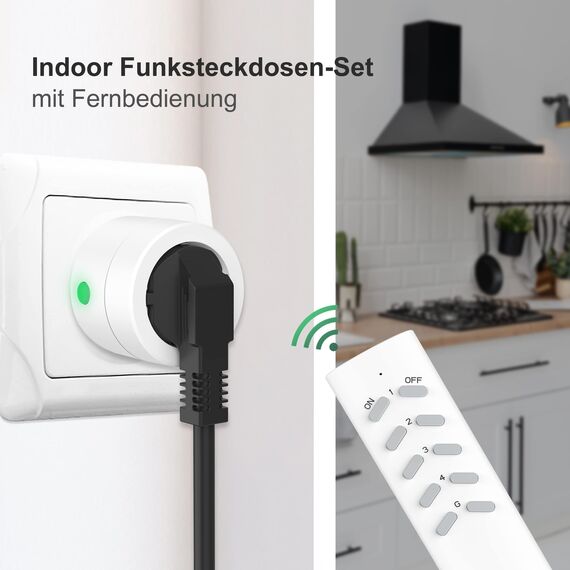 UCOMEN Funksteckdosen mit Fernbedienung, 16A 3680W Programmierbare Steckdosen, 30M Reichweite, Weiß