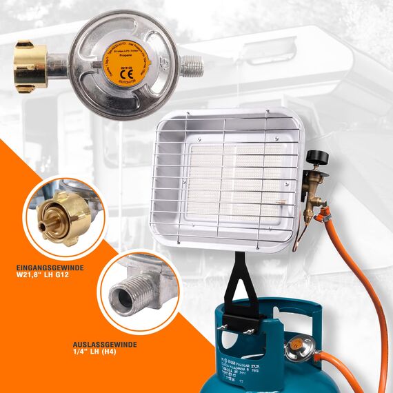 Gasschlauch Set bestehend aus Gasdruckregler 50 mbar und flexiblem Gasschlauch 80 cm - ideal für Gasgrills, Heizstrahler, Hockerkocher, Gaskocher, Lampen, uvm.