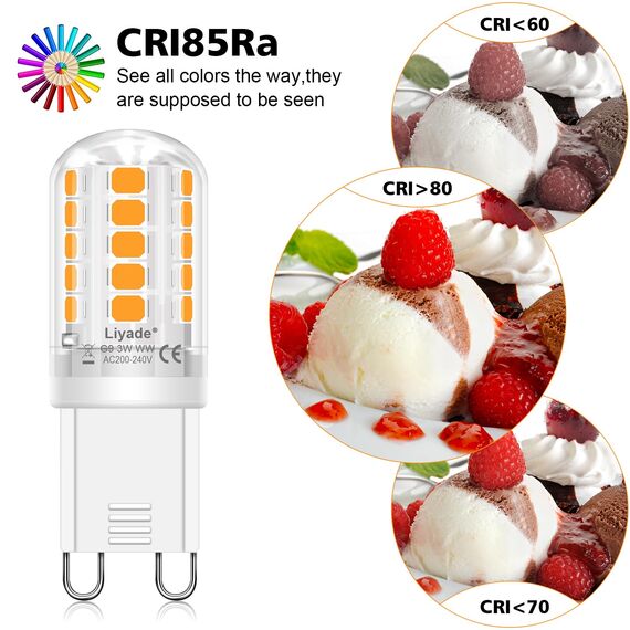 Liyade G9 LED Lampe warmweiß, 3W 2700K, LED Leuchtmittel 3W entspricht 30W-40W Halogenlampe, Glühbirne 360LM Lampen AC 220V kein Flackern, nicht dimmbar, Enegiesparende G9 kleine Birne(3 Pack)