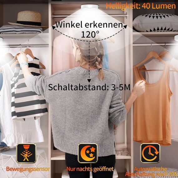 daphomeu Nachtlicht mit Bewegungsmelder，3*AAA Batteriebetriebene lampen， Auto ON/OFF, Schrankbeleuchtung，Bewegungsmelder innen für Treppe, Schlafzimmer, Küche, Kinderzimmer.（Kaltweiß 3 Stück）