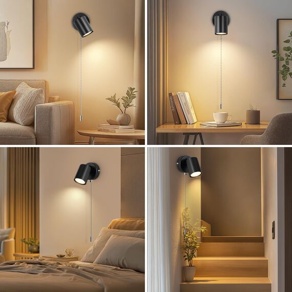 Ketom GU10 Wandlampe mit Schalter, Moderne Schwenkbar Wandlampe Innen, LED Wandleuchte Innen, Wandstrahler Schwarz für Schlafzimmer, Wohnzimmer, Flur, Treppenhaus, Ohne Leuchtmittel
