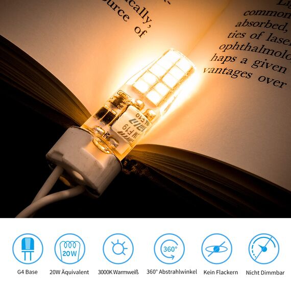 I-SHUNFA G4 LED Lampen,AC/DC 12V Led Leuchtmittel G4,250LM Warmweiß 3000K Kein Flackern LED Glühbirne,2W Ersetzt 20W Halogenlampen,Nicht Dimmbar,für Dunstabzugshaube für die Küche,10er Pack