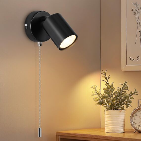 Ketom GU10 Wandlampe mit Schalter, Moderne Schwenkbar Wandlampe Innen, LED Wandleuchte Innen, Wandstrahler Schwarz für Schlafzimmer, Wohnzimmer, Flur, Treppenhaus, Ohne Leuchtmittel