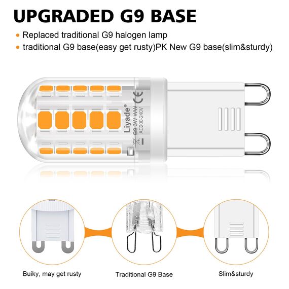 Liyade G9 LED Lampe warmweiß, 3W 2700K, LED Leuchtmittel 3W entspricht 30W-40W Halogenlampe, Glühbirne 360LM Lampen AC 220V kein Flackern, nicht dimmbar, Enegiesparende G9 kleine Birne(3 Pack)
